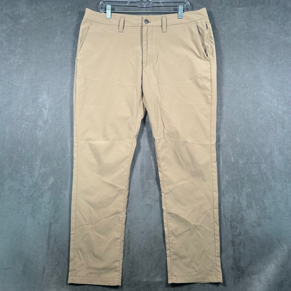 UNTUCKit Mens Straight Fit Pants Khaki Tan W35 L30 Polyester Casual Chino